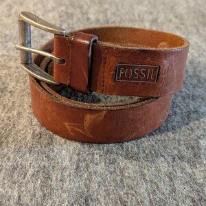 Fossil Mens Brown Leather Belt Silver Buckle Casual Size 36